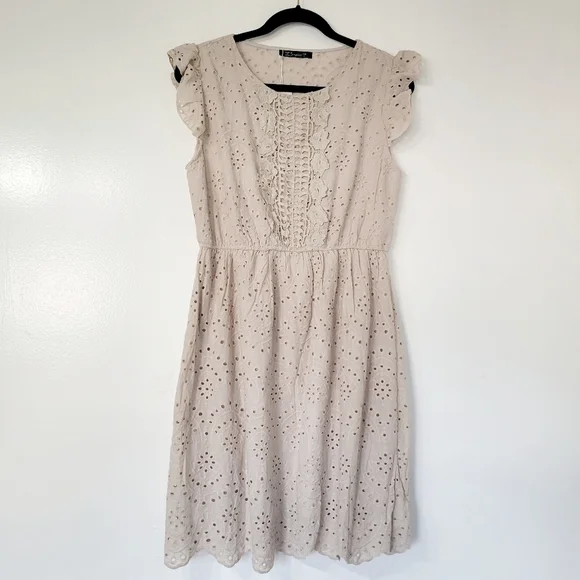 NWT Simplee Tan Eyelet High Waist Dress Size Large - Picture 3 of 12